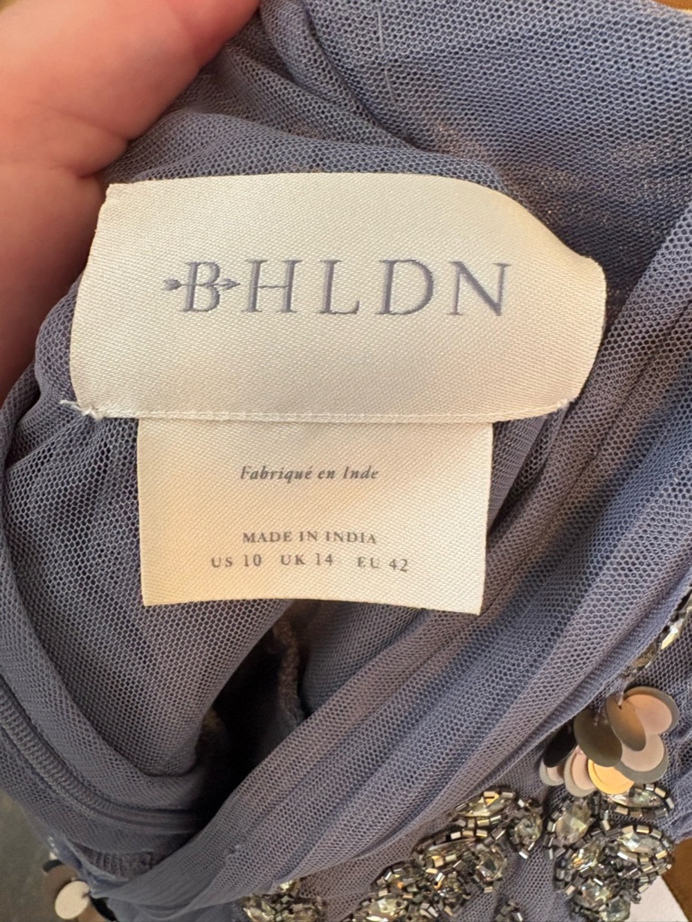 BHLDN Slate Blue Tulle Gown with Metallic Floral Embroidery NWT - Picture 9 of 9